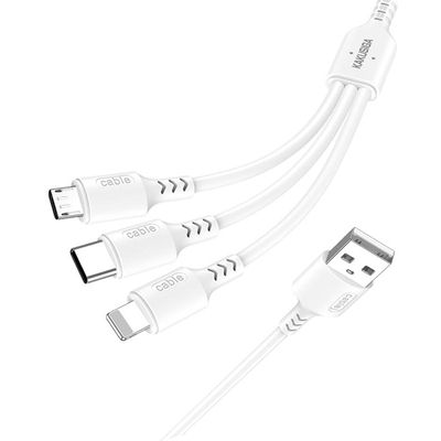 Product Καλώδιο USB Kakusiga σε USB-C/Lightning/Micro USB KSC-997, 5A, 1.2M, Λευκό base image