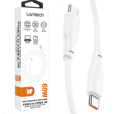Product Καλώδιο USB Lamtech CHARGE AND DATA Type-C TO Type-C 60W 1M White base image