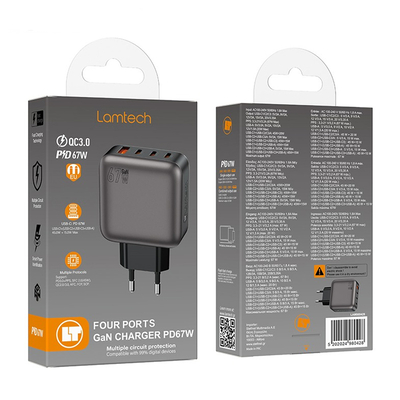 Product Φορτιστής Πρίζας Lamtech Four Ports Gan Pd67W Grey base image