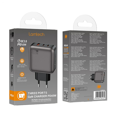 Product Φορτιστής Πρίζας Lamtech Three Ports Gan Pd45W Grey base image