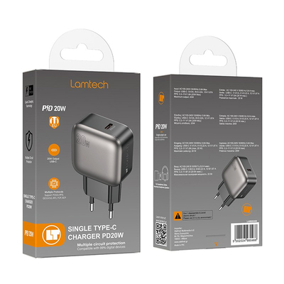 Product Φορτιστής Πρίζας Lamtech Single Type-C Pd20W Grey base image