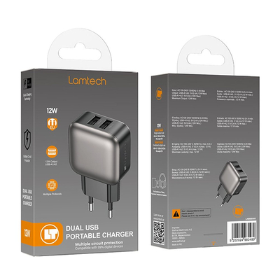 Product Φορτιστής Πρίζας Lamtech Dual USB Portable 12W Grey base image