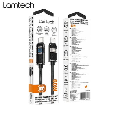 Product Καλώδιο USB Lamtech Type-C To Type-C 3A High Display Charge & Data 60W 1.2M Black base image