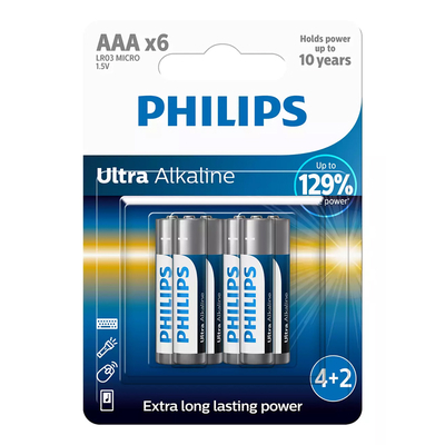 Product Αλκαλικές Μπαταρίες Philips Ultra LR03E6BP/10, AAA LR03 1.5V, 6τμχ base image