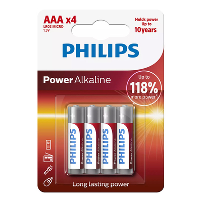 Product Αλκαλικές Μπαταρίες Philips Power LR03P4B/5, AAA LR03 1.5V, 4τμχ base image