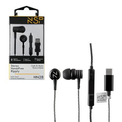 Product Handsfree Ακουστικά NSP RIPPLY HN28 Στέρεο Μαύρο 3.5mm On/Off Type-C 1.2m base image