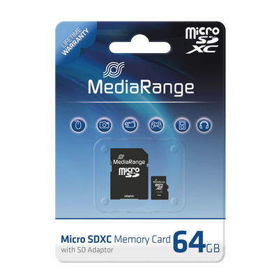 Product Κάρτα Μνήμης MicroSDXC 64GB MediaRange CL.10 Incl. Adapter base image