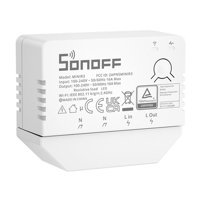 Product Ενδιάμεσος Διακόπτης Sonoff smart MINIR3, 1-Gang, Wi-Fi, 16A, λευκός base image