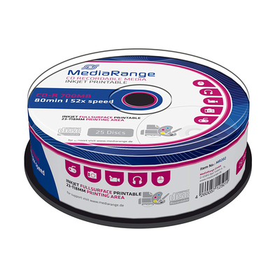 Product CD-R MediaRange 52x 700MB, inkjet FF printable, cake box, 25τμχ base image