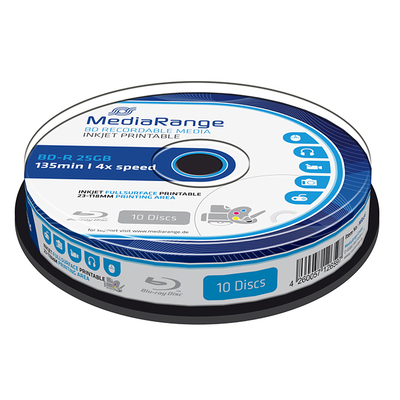 Product BD-R MediaRange 25GB, 135min, 4x speed, cake box, 10τμχ base image