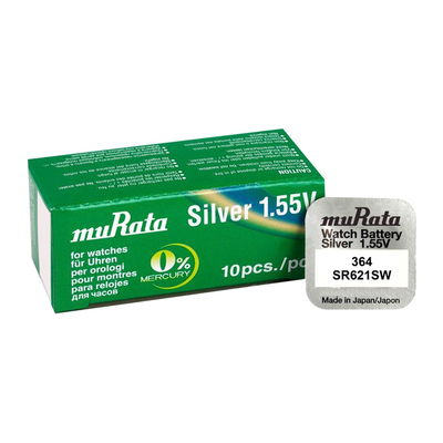 Product Μπαταρίες Ρολογιών Murata Silver Oxide SR621SW, 1.55V, No 364, 10τμχ base image