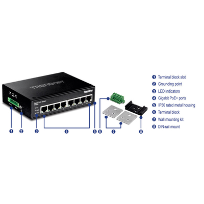 Product Network Switch Industrial Gbit PoE+ metall IP 30 200W 8-port base image
