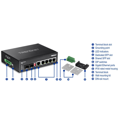 Product Network Switch TrendNetG bit 5*Gbit 1*Combo S6-port base image