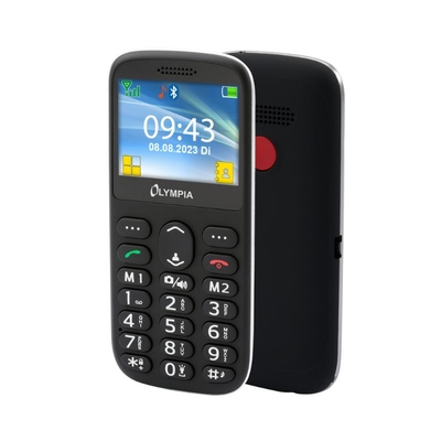 Product Κινητό Olympia SUN (2222) Μαύρο με μεγάλα κουμπιά, USB-C, Dual SIM, FM, microSD, φακό, κουμπί SOS, οθόνη 2.3? και βάση στήριξης base image