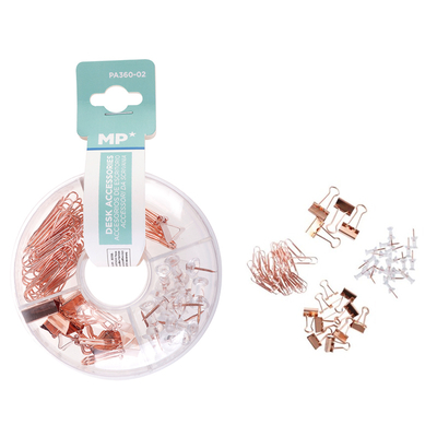 Product Σετ Γραφείου Mp Pa360-02 Με Συνδετήρες Κλιπ & Πινέζες Ροζ Χρυσό base image