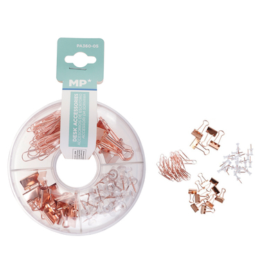 Product Σετ Γραφείου Mp Pa360-05 Με Συνδετήρες Κλιπ & Πινέζες Ροζ Χρυσό base image