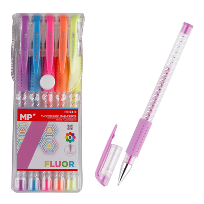 Product Σετ Στυλό MP fluorescent ballpoint PE124-5, 0.9mm, πολύχρωμα, 5τμχ base image