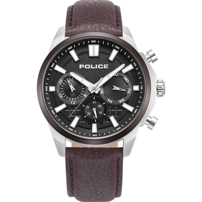Product Ανδρικό Ρολόι Police Pewjf0021040 (44mm) Δερμάτινο Λουράκι Καφέ base image