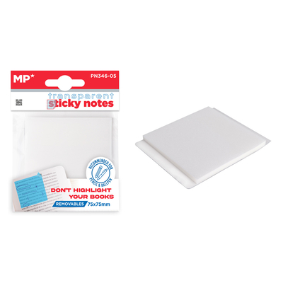 Product Αυτοκόλλητα Χαρτάκια Σημειώσεων MP Pn346-05, 75X75Mm, Διάφανα, 50Τμχ base image