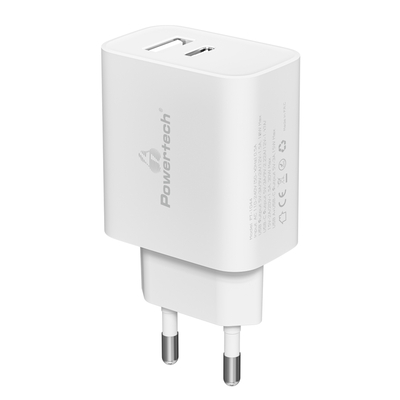 Product Φορτιστής Πρίζας Powertech PT-1044, USB & Type-C, PD QC3.0, 30W, λευκός base image