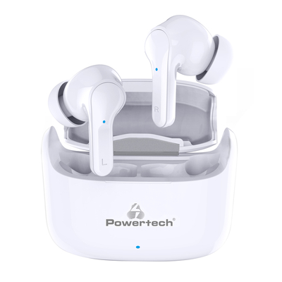 Product Bluetooth Handsfree Powertech με Θήκη φόρτισης Soul, TWS, ANC, 45/400mAh, λευκά base image