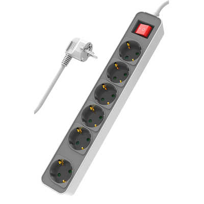 Product Πολύπριζο Ασφαλείας Powertech PT-1058, 6x schuko, 16A, 1.4m, λευκό base image