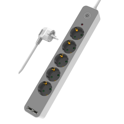 Product Πολύπριζο Ασφαλείας Powertech PT-1059 5x schuko/2x USB, 16A, 1.4m, λευκό base image
