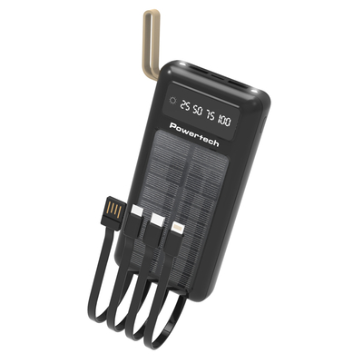 Product Powerbank Powertech ηλιακό PT-1084 με καλώδια & οθόνη, 20000mAh, μαύρο base image