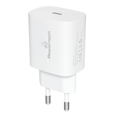 Product Φορτιστής Πρίζας Powertech PT-1091, Type-C, PD 20W, λευκός base image