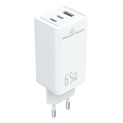Product Φορτιστής Πρίζας Powertech PT-1094, USB & 2x Type-C, 65W, GaN, λευκός base image