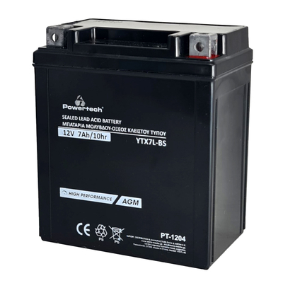 Product Μπαταρία Μολύβδου Powertech μοτοσυκλέτας PT-1204, 12V 7Ah, AGM, YTX7L-BS base image