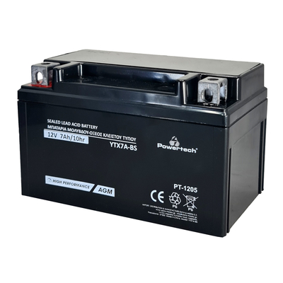 Product Μπαταρία Μολύβδου Powertech μοτοσυκλέτας PT-1205, 12V 7Ah, AGM, YTX7A-BS base image