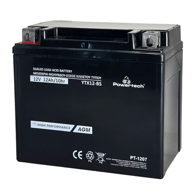 Product Μπαταρία Μολύβδου Powertech μοτοσυκλέτας PT-1207, 12V 12Ah AGM, YTX12-BS base image