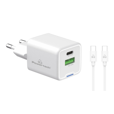 Product Φορτιστής Τοίχου Powertech Pt-1224 Καλώδιο Usb/Usb-C 33w Gan Λευκός base image