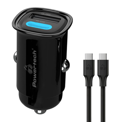 Product Φορτιστής Αυτοκινήτου Powertech PT-1229, Καλώδιο, Usb/USB-C, 30W, Μαύρος base image