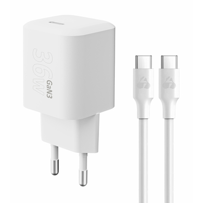 Product Φορτιστής Πρίζας Powertech PT-1350 με Καλώδιο, USB-C, 36W, GaN, λευκός base image