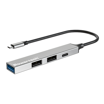 Product USB Hub Powertech Pt-1412, 4X Θυρών, USB 3.2, 5Gbps, USB-C, Γκρι base image