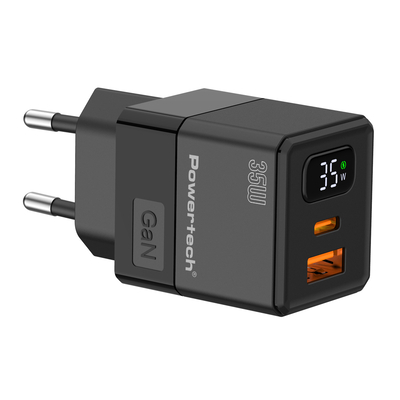 Product Φορτιστής Τοίχου Powertech Pt-1499 με Οθόνη, Usb/USB-C, 35W, Gan, Μαύρος base image
