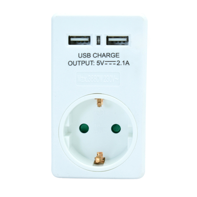 Product Αντάπτορας ρεύματος Powertech schuko PT-767, 2x USB, λευκός base image