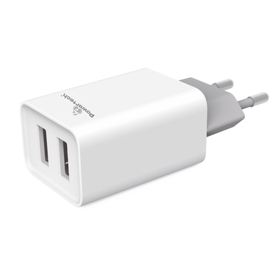 Product Φορτιστής Πρίζας Powertech PT-778, 2x USB, 2.1A, λευκός base image