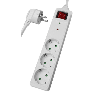 Product Πολύπριζο Powertech ασφαλείας PT-879, 3x schuko, 16A, 1.5m, λευκός base image