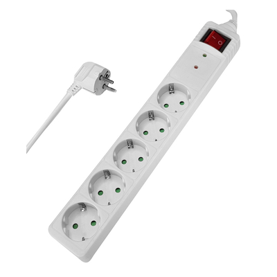 Product Πολύπριζο Powertech ασφαλείας PT-882, 5x schuko, 16A, 3m, λευκός base image