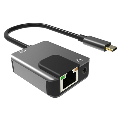 Product Αντάπτορας Δικτύου USB Powertech PTH-046, Type-C σε LAN, Type-C 65W PD, 3.5mm, γκρι base image