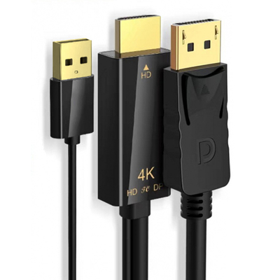 Product Καλώδιο DisplayPort Powertech σε HDMI PTH-104, USB, 4K, 1.8m, μαύρο base image