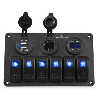 Product Πρίζα Σκάφους Powertech Πάνελ Σκαφών & Οχημάτων Ptl-020, Πρίζα 12V/2X Usb/6X Διακόπτες base image