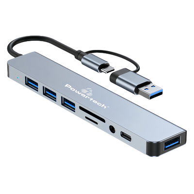 Product USB Hub Powertech PTR-0151 με Card Reader, 8 Θυρών, USB & USB-C, Γκρι base image