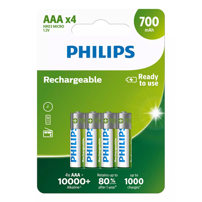 Product Επαναφορτιζόμενες Μπαταρίες Philips R03B4A70, 700mAh, AAA HR03 Micro, 4τμχ base image