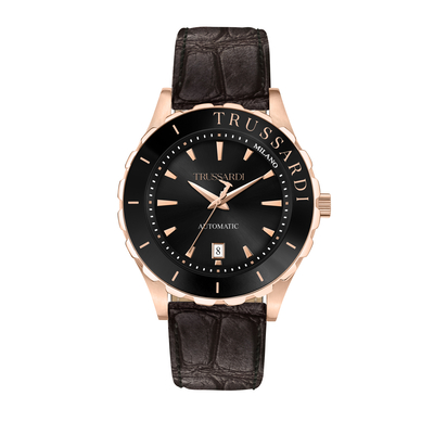 Product Ανδρικό Ρολόι Trussardi R2421143001 (43mm) Δερμάτινο Λουράκι Μαύρο base image