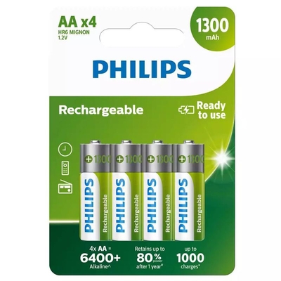 Product Επαναφορτιζόμενες Μπαταρίες Philips R6B4A130/10GRS AA 4τμχ Blister 1300mAh base image