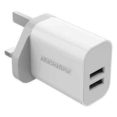 Product Φορτιστής Πρίζας Rockrose UK Casa A2, 2x USB, 2.4A 12W, λευκός base image